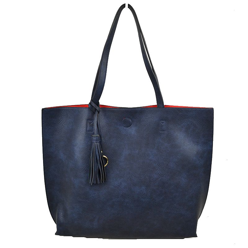Reversible Faux Leather Tote Bag Vegan Tassel Handbag - Tote Bag