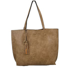 Reversible Faux Leather Tote Bag Vegan Tassel Handbag - Tote Bag