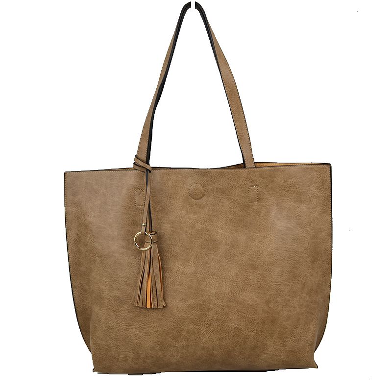 Reversible Faux Leather Tote Bag Vegan Tassel Handbag - Tote Bag