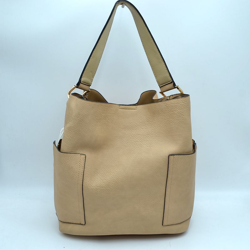 2-in-1 Chic Satchel Side Pocket Bucket Bag with Long Strap - Tote Bag