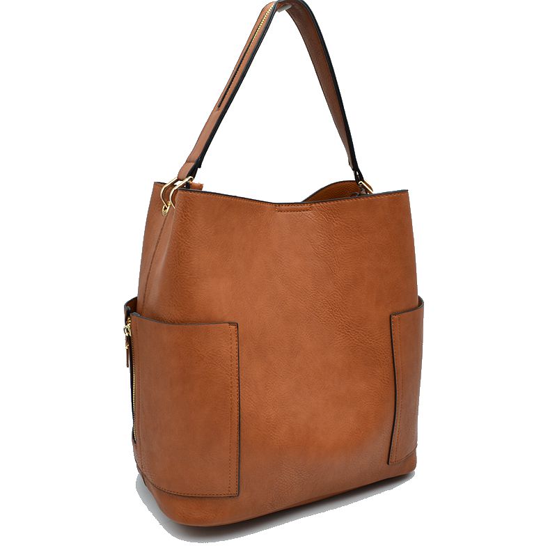 2-in-1 Chic Satchel Side Pocket Bucket Bag with Long Strap - Tote Bag