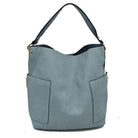 2-in-1 Chic Satchel Side Pocket Bucket Bag with Long Strap - Tote Bag