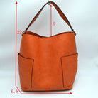 2-in-1 Chic Satchel Side Pocket Bucket Bag with Long Strap - Beige - Tote Bag