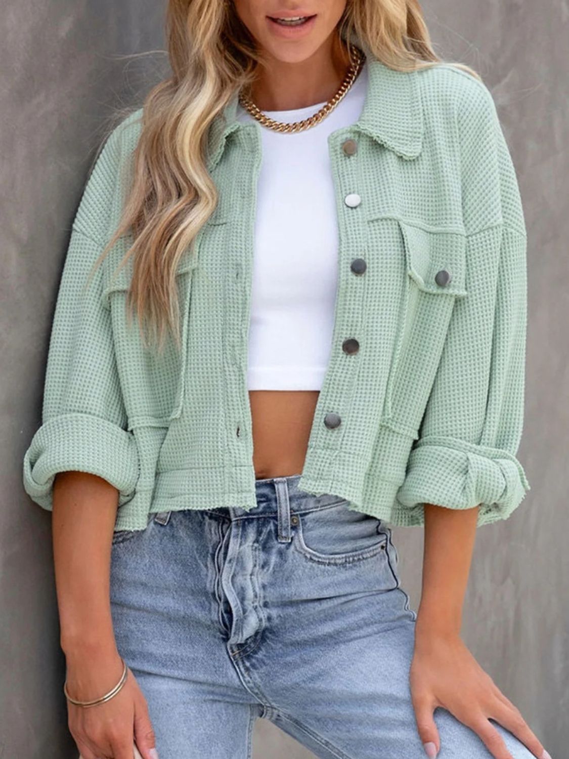Button Up Long Sleeve Jacket - Charming Charlie
