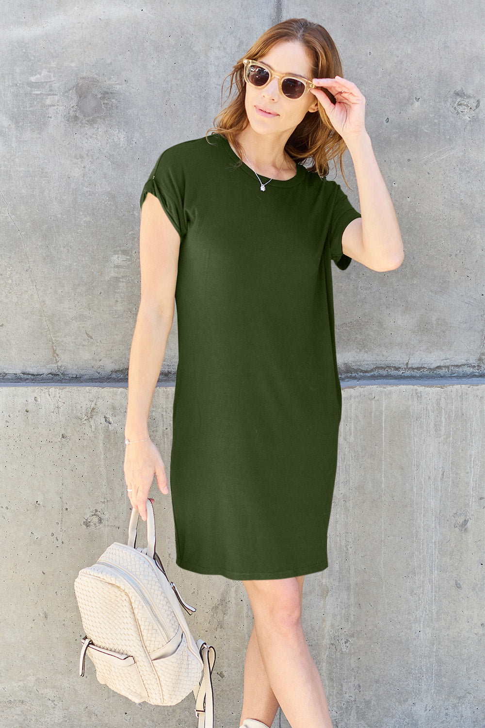 Basic Bae Full Size Round Neck Short Sleeve Dress with Pockets - Charming Charlie