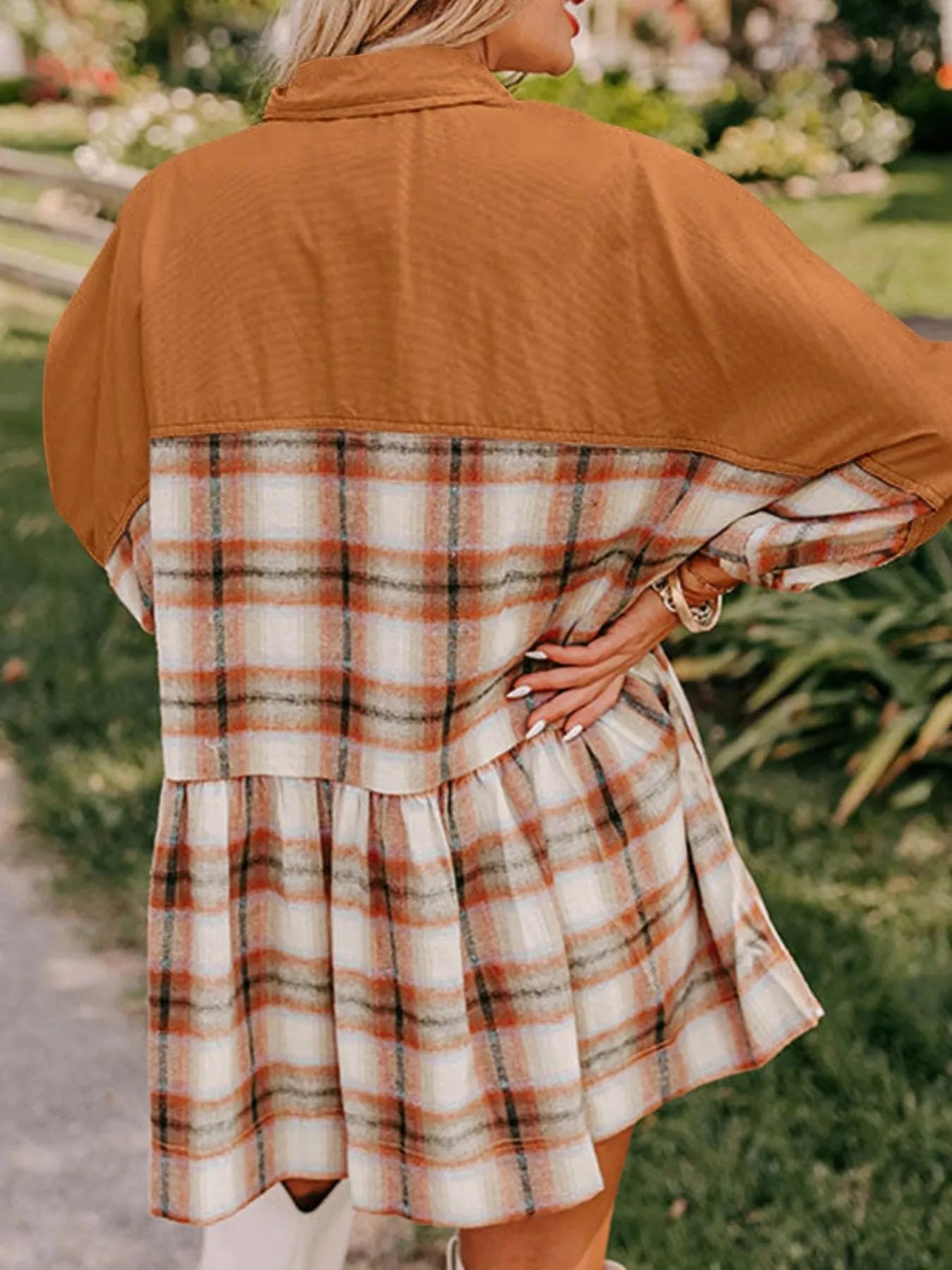 Plaid Button Front Mini Dress Caramel / XL Plaid Button Front Mini Dress Caramel / XL