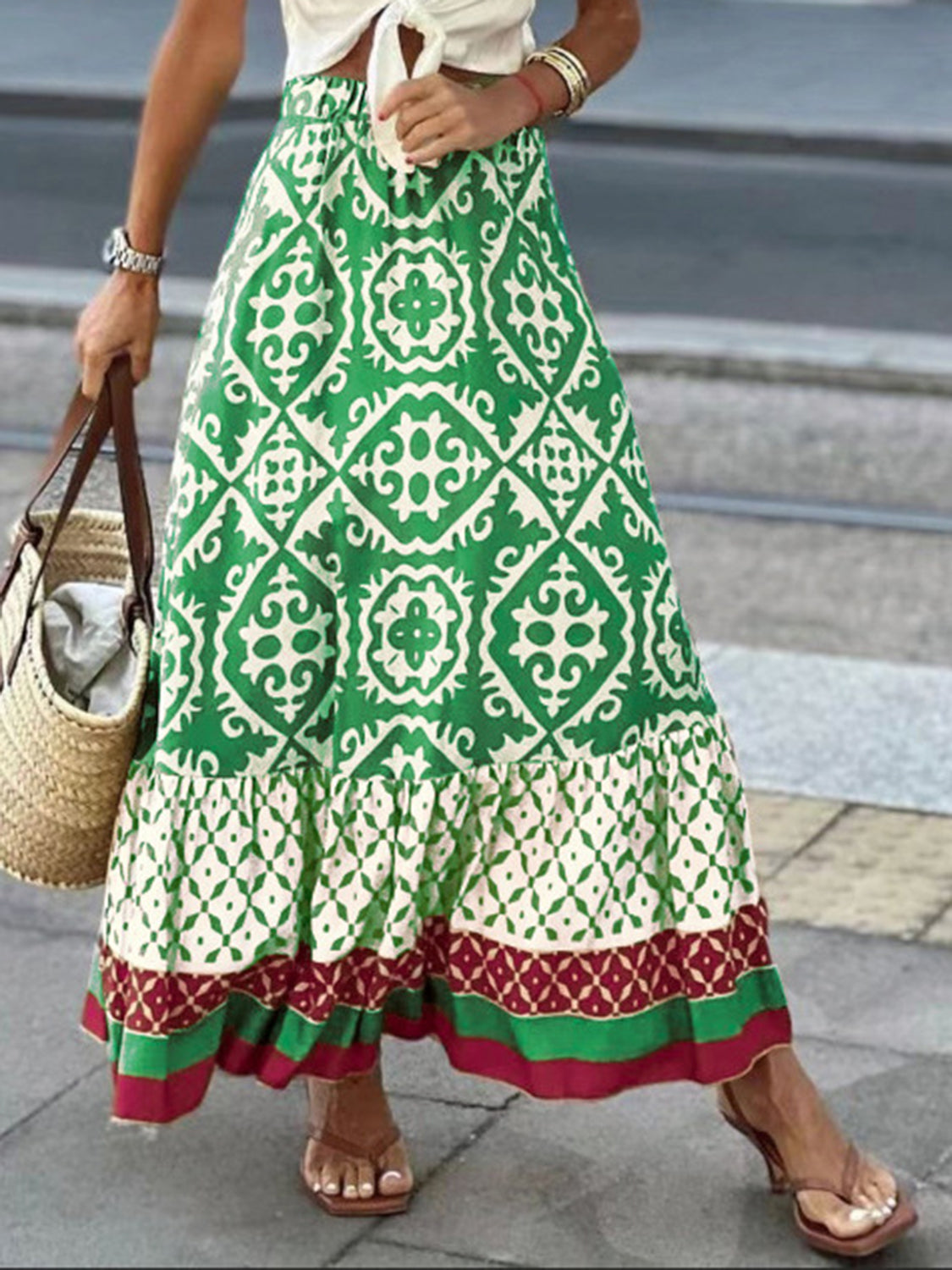 Geometric Elastic Waist Maxi Skirt - Charming Charlie