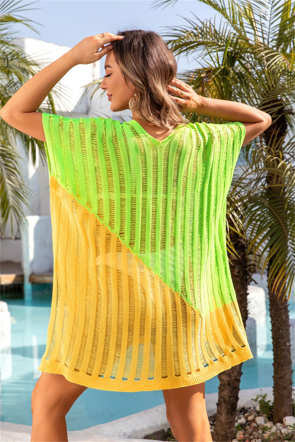 Slit Color Block V-Neck Cover-Up