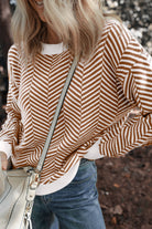 Striped Round Neck Long Sleeve Sweater - Charming Charlie
