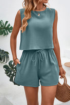 Round Neck Top and Drawstring Shorts Set - Charming Charlie