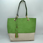 2 n1 Vegan Tote Handbag Pouch Faux Leather Tote Bag - Green - Tote Bag