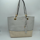 2 n1 Vegan Tote Handbag Pouch Faux Leather Tote Bag - Grey - Tote Bag
