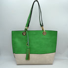 2 n1 Vegan Tote Handbag Pouch Faux Leather Tote Bag - Khaki Green - Tote Bag