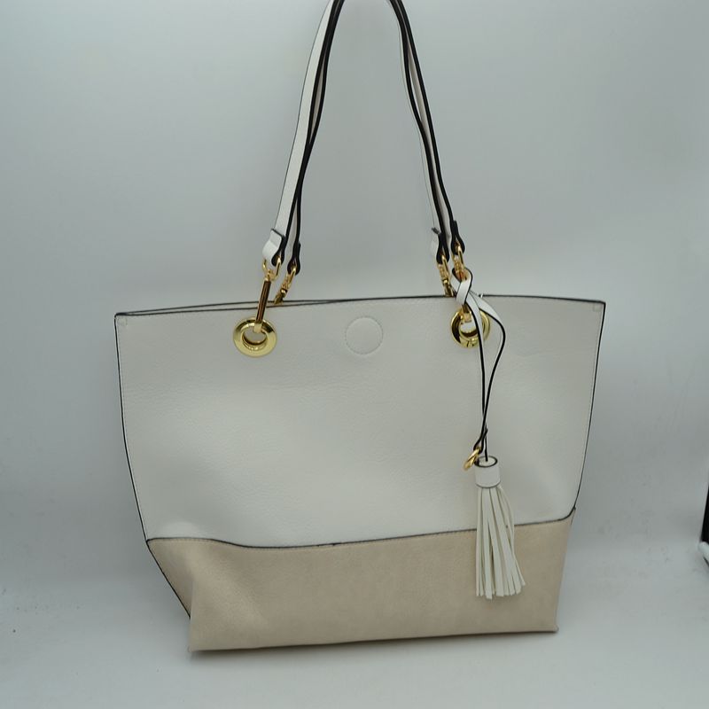 2 n1 Vegan Tote Handbag Pouch Faux Leather Tote Bag - White - Tote Bag