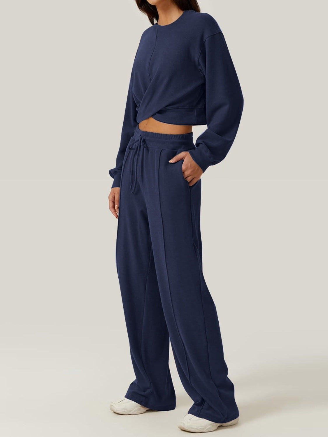 Crisscross Round Neck Top and Drawstring Pants Set - Charming Charlie