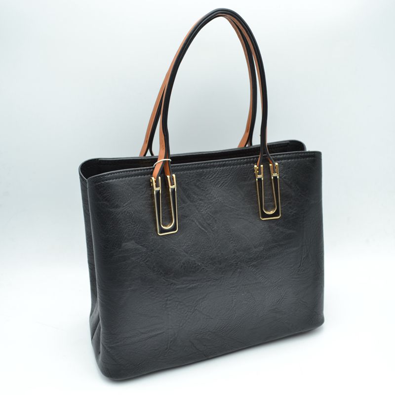 Solid Faux Leather Tote Bag Shoulder Bag - Tote Bag