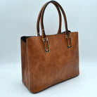 Solid Faux Leather Tote Bag Shoulder Bag - Tote Bag