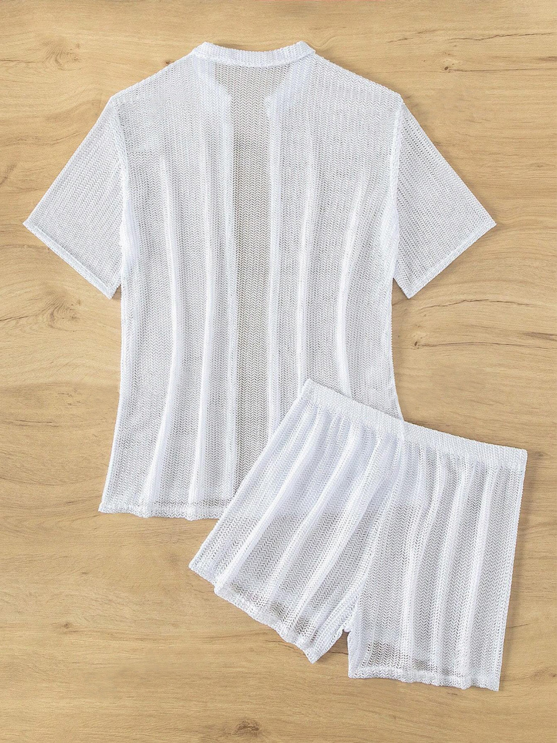 Open Front Half Sleeve Top and Shorts Cover Up Set - Charming Charlie