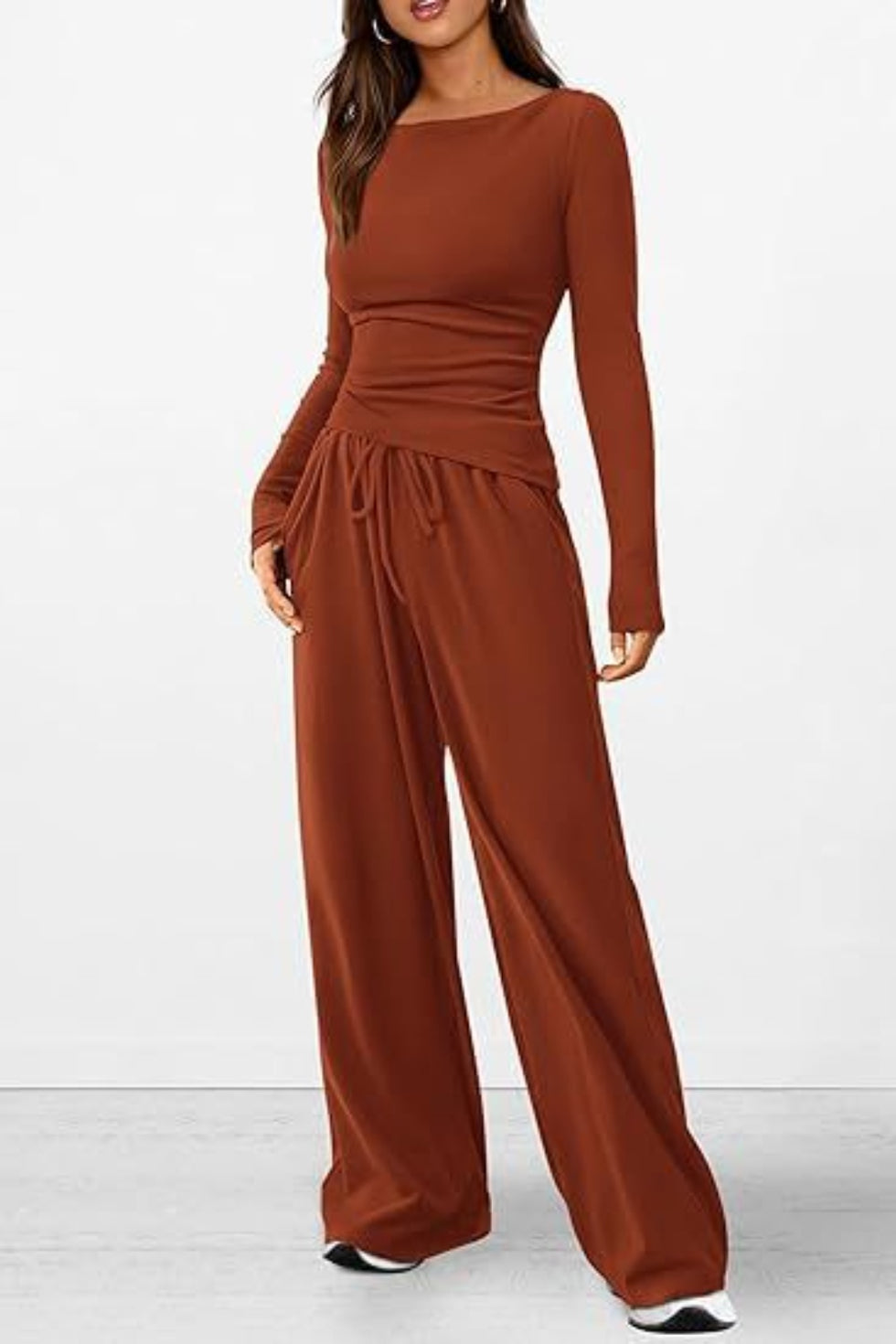 Round Neck Half Sleeve Top and Pocketed Pants Set