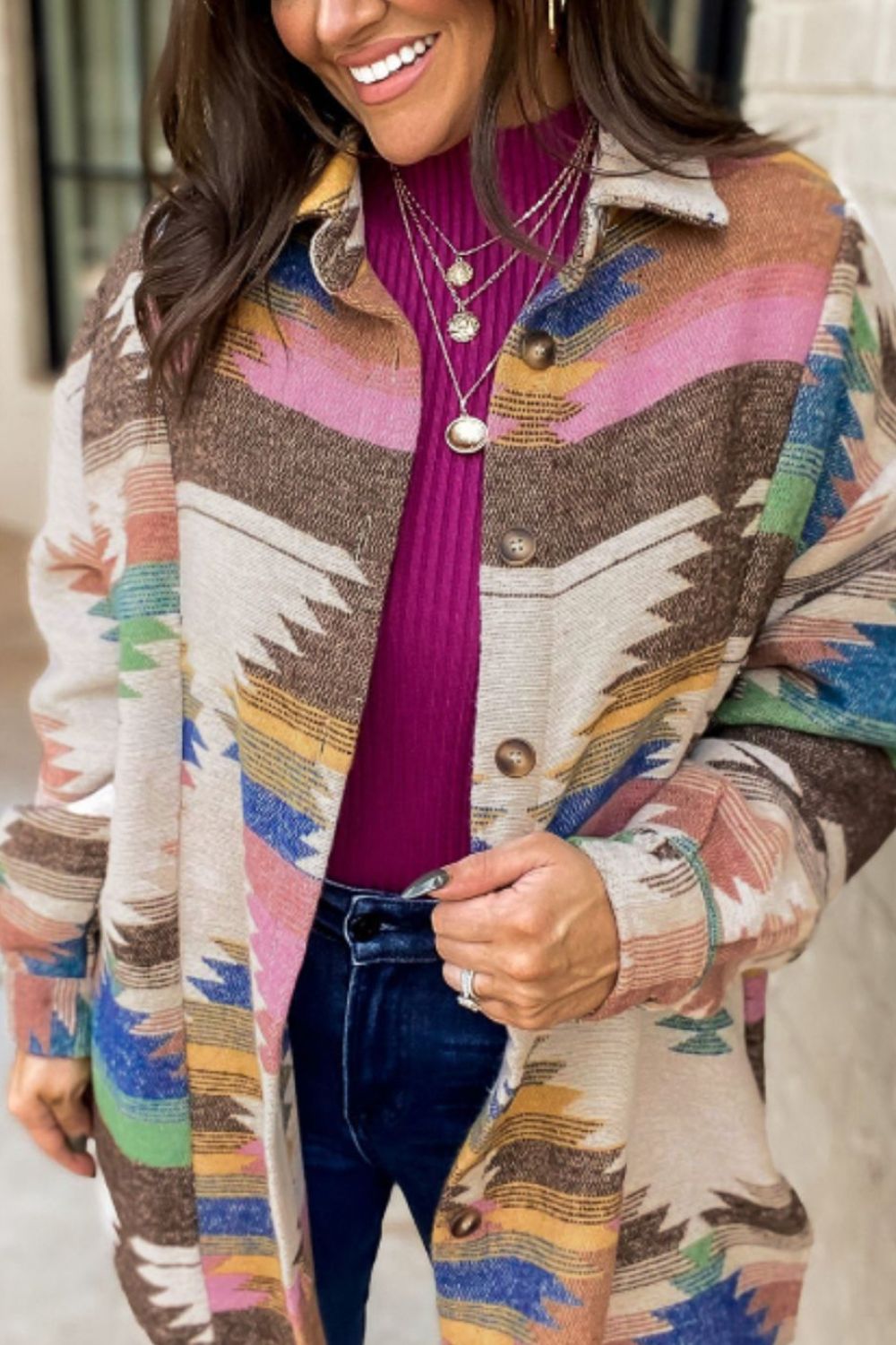 Geometric Button Up Long Sleeve Jacket - Charming Charlie