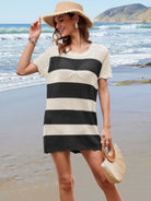 Openwork Round Neck Short Sleeve Cover-UP - Charming Charlie