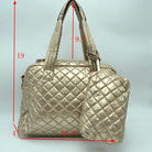 2-in-1 Large Quilted Tote Bag with Pouch - Black - Tote Bag