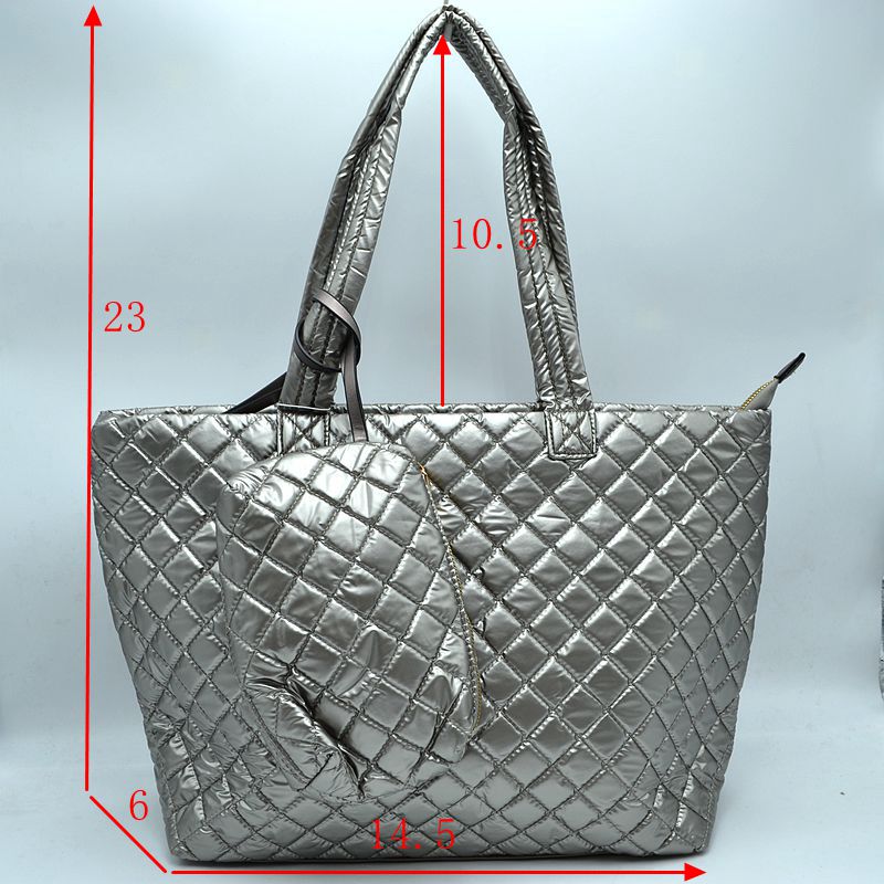 2-in-1 Large Quilted Zipper Tote with Pouch - Black - Tote Bag