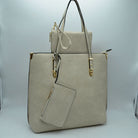 Soft Faux Leather Tote Handbag With Wallet - Beige - Tote Bag