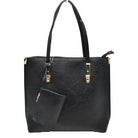 Soft Faux Leather Tote Handbag With Wallet - Black - Tote Bag