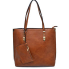 Soft Faux Leather Tote Handbag With Wallet - Brown - Tote Bag