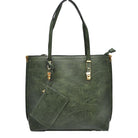 Soft Faux Leather Tote Handbag With Wallet - Green - Tote Bag