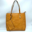 Soft Faux Leather Tote Handbag With Wallet - Mustard - Tote Bag