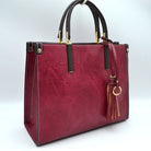 Large Shoulder Vegan Leather Tassel Handbag For Women - Red - Tote Bag