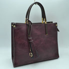 Large Shoulder Vegan Leather Tassel Handbag For Women - Violet - Tote Bag