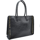 Women’s Studded Faux Leather Whipstitch Shoulder Bag Tote - Tote Bag