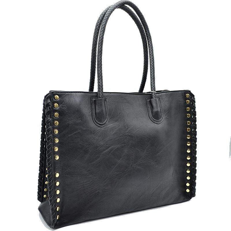 Women’s Studded Faux Leather Whipstitch Shoulder Bag Tote - Tote Bag