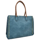 Women’s Studded Faux Leather Whipstitch Shoulder Bag Tote - Tote Bag