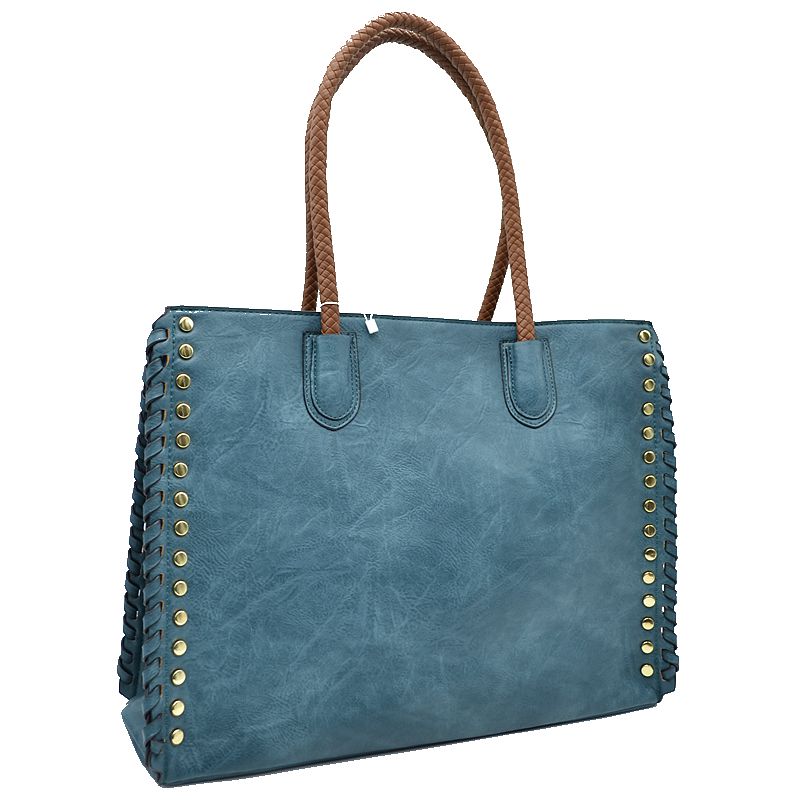 Women’s Studded Faux Leather Whipstitch Shoulder Bag Tote - Tote Bag