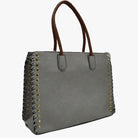 Women’s Studded Faux Leather Whipstitch Shoulder Bag Tote - Tote Bag