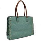 Women’s Studded Faux Leather Whipstitch Shoulder Bag Tote - Green - Tote Bag