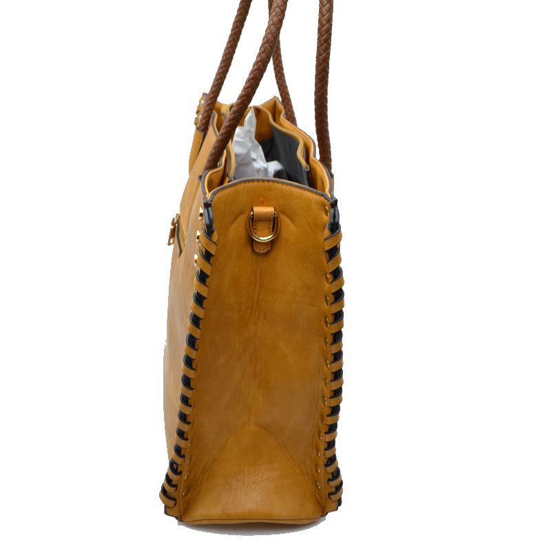 Women’s Studded Faux Leather Whipstitch Shoulder Bag Tote - Tote Bag
