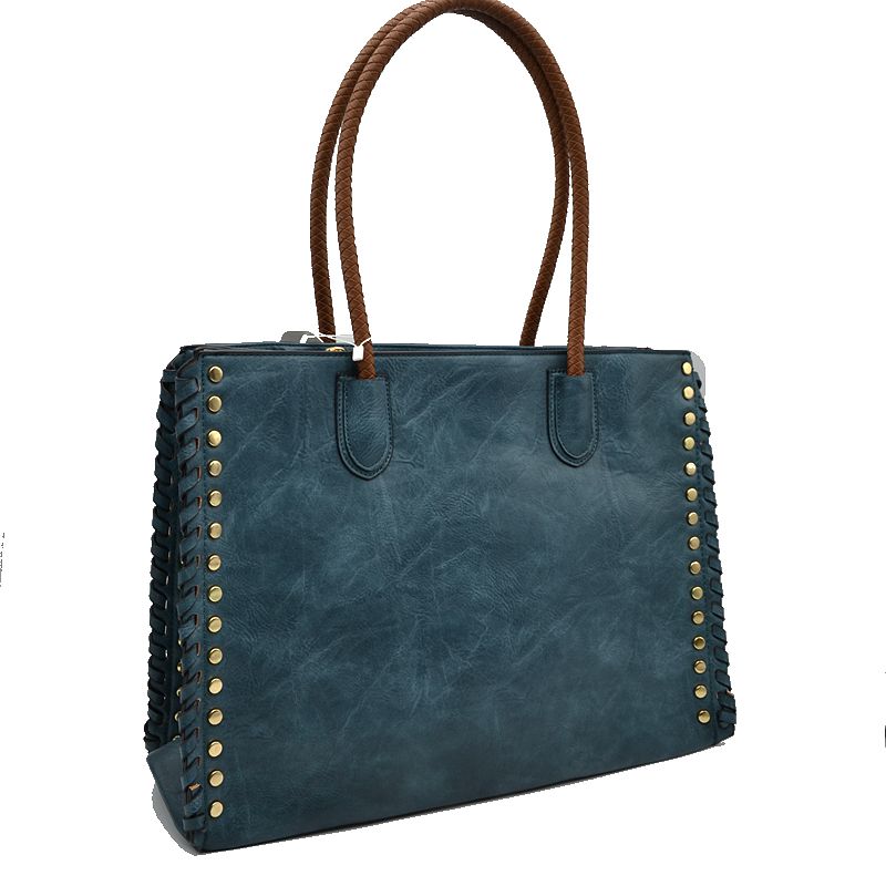 Women’s Studded Faux Leather Whipstitch Shoulder Bag Tote - Tote Bag