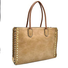 Women’s Studded Faux Leather Whipstitch Shoulder Bag Tote - Tote Bag
