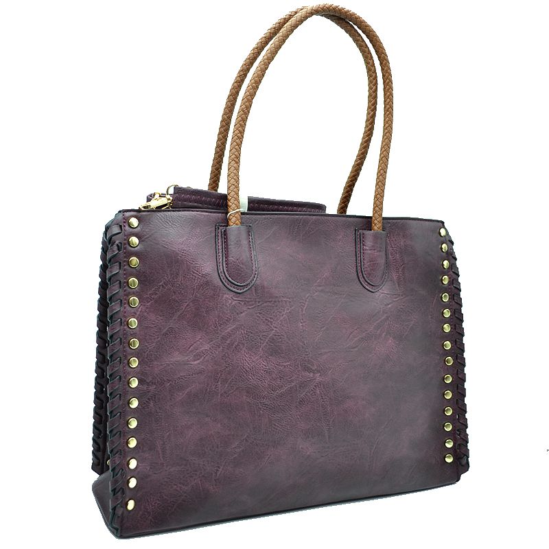 Women’s Studded Faux Leather Whipstitch Shoulder Bag Tote - Tote Bag