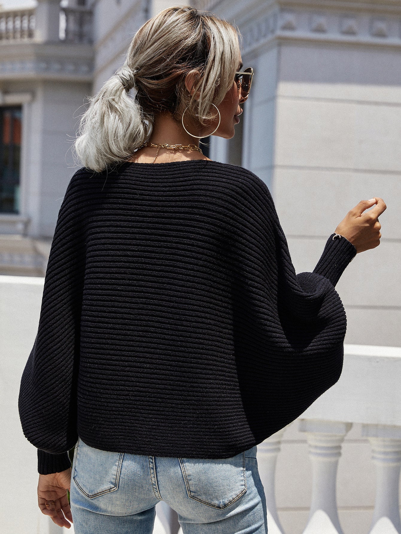 Woven Right Horizontal Ribbing Dolman Sleeve Sweater – Charming