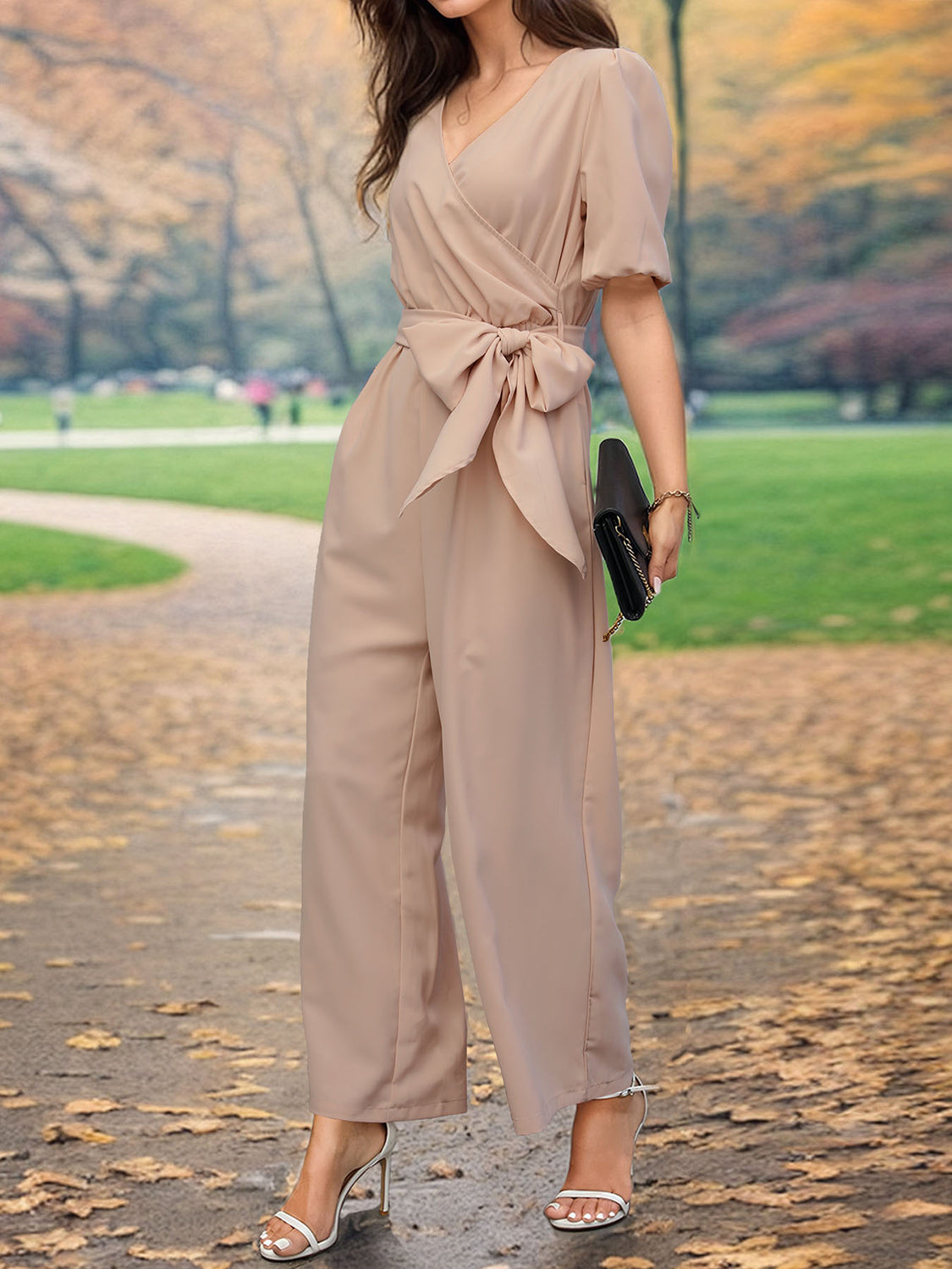 Tied Printed Tube Wide Leg Jumpsuit
