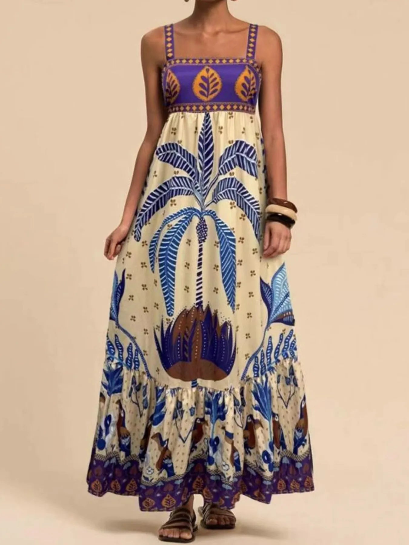 Tropical Print Maxi Cami Dress Moss / XL