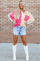 Color Block Collared Neck Long Sleeve Sweatshirt - Charming Charlie