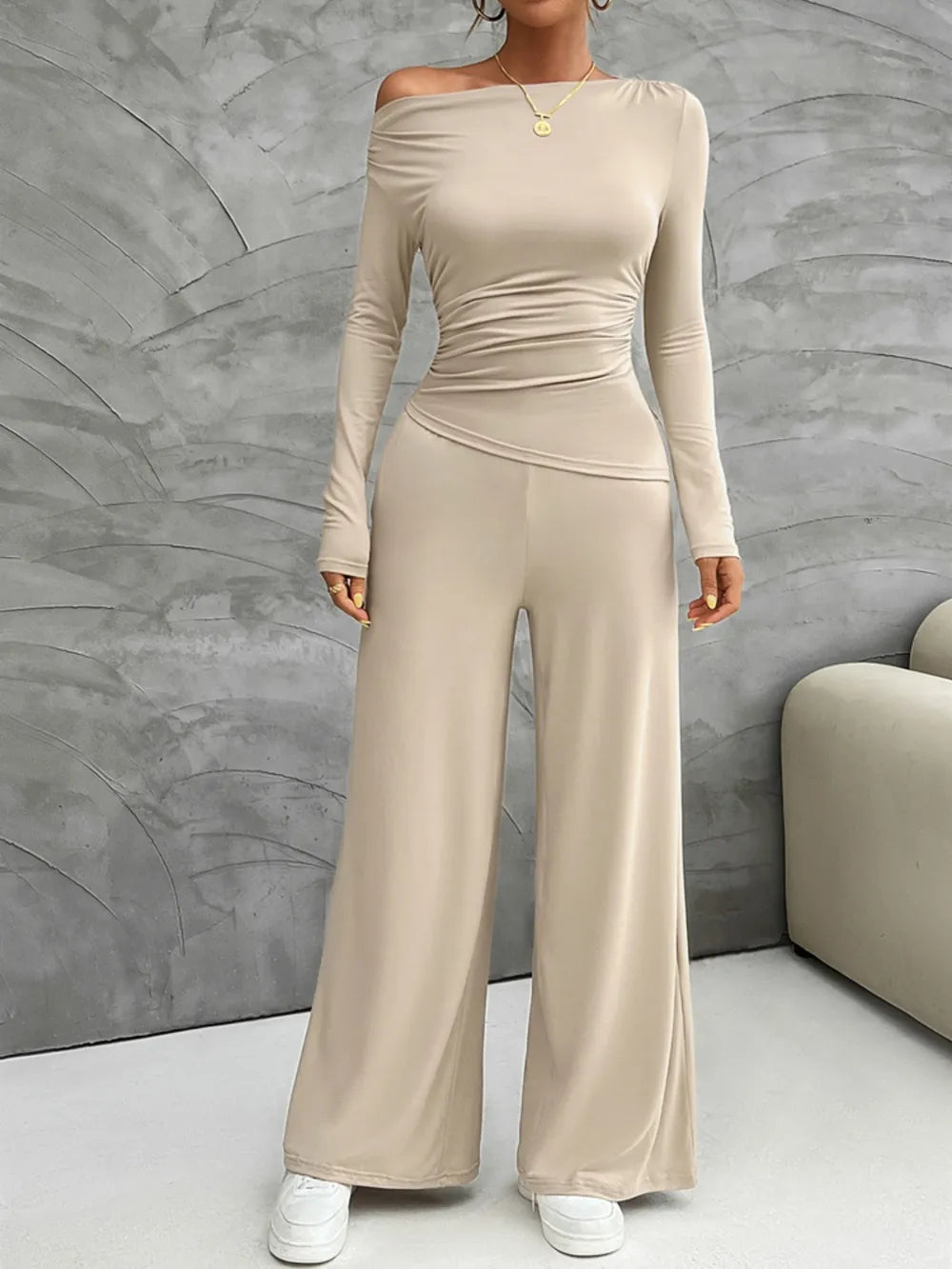 Devine Drawstring Printed Wide Leg Pants