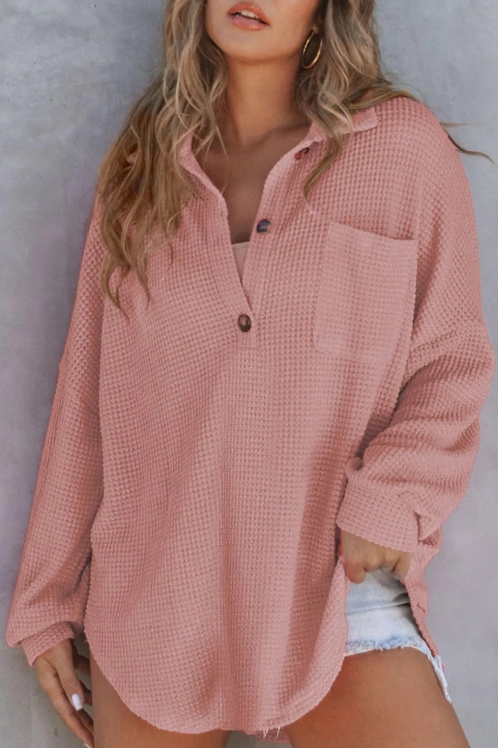 Half Button Long Sleeve Sweatshirt - Charming Charlie